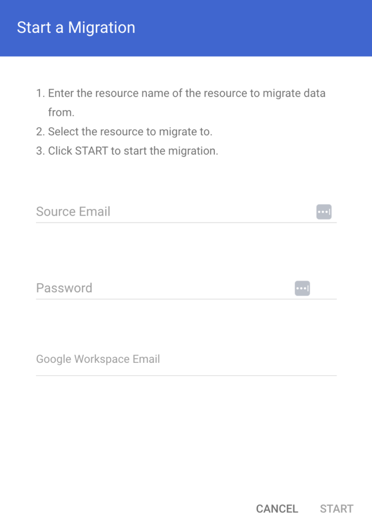 data migration prompt in Google workspace